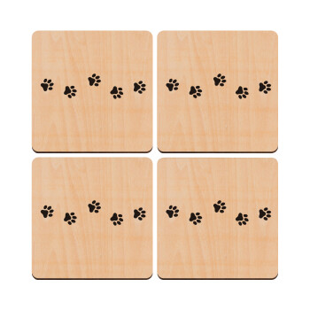 paw, ΣΕΤ x4 Σουβέρ ξύλινα τετράγωνα plywood (9cm)