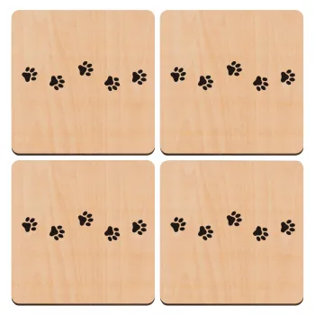 paw, ΣΕΤ x4 Σουβέρ ξύλινα τετράγωνα plywood (9cm)