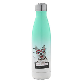 Warning, beware of Dog, Metal mug thermos Green/White (Stainless steel), double wall, 500ml
