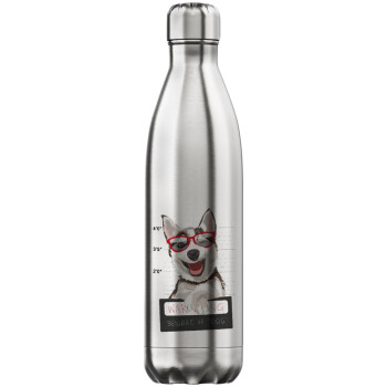 Warning, beware of Dog, Μεταλλικό παγούρι θερμός Inox (Stainless steel), διπλού τοιχώματος, 750ml