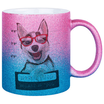 Warning, beware of Dog, Κούπα Χρυσή/Μπλε Glitter, κεραμική, 330ml