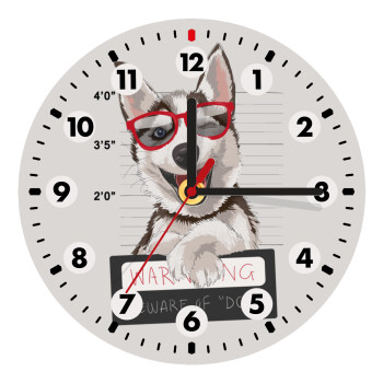 Warning, beware of Dog, Ρολόι τοίχου ξύλινο (20cm)