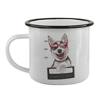 Warning, beware of Dog, Κούπα εμαγιέ με μαύρο χείλος 360ml