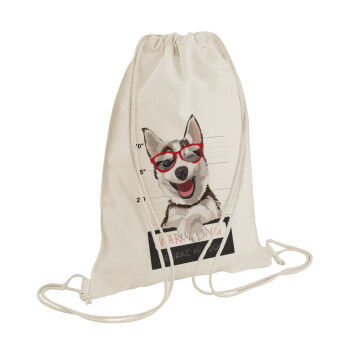 Warning, beware of Dog, Τσάντα πλάτης πουγκί GYMBAG natural (28x40cm)