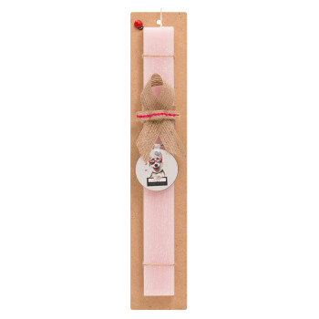 Warning, beware of Dog, Easter Set, wooden keychain & scented flat Easter candle (30cm) (PINK)
