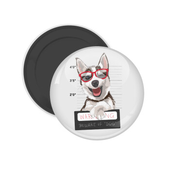 Warning, beware of Dog, Μαγνητάκι ψυγείου στρογγυλό διάστασης 5cm