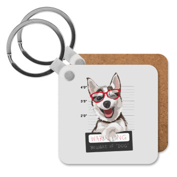 Warning, beware of Dog, Μπρελόκ Ξύλινο τετράγωνο MDF