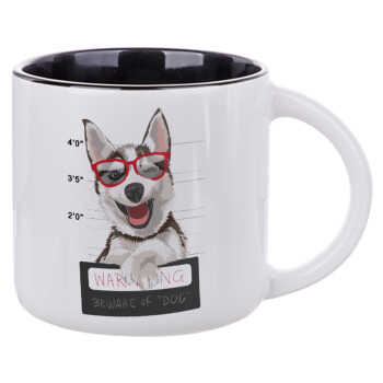 Warning, beware of Dog, Κούπα κεραμική 400ml Λευκή/Μαύρη