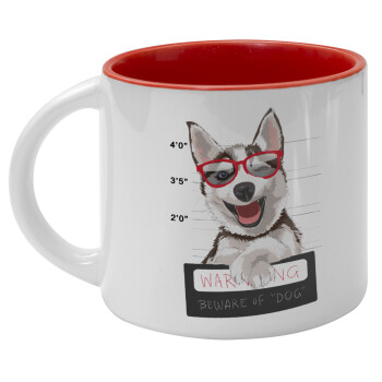 Warning, beware of Dog, Κούπα κεραμική 400ml Λευκή/Κόκκινη