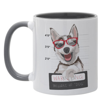 Warning, beware of Dog, Mug colored grey, ceramic, 330ml