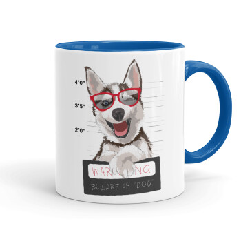 Warning, beware of Dog, Mug colored blue, ceramic, 330ml