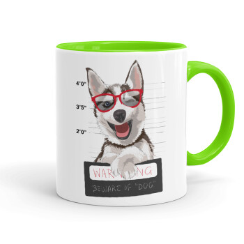 Warning, beware of Dog, Mug colored light green, ceramic, 330ml
