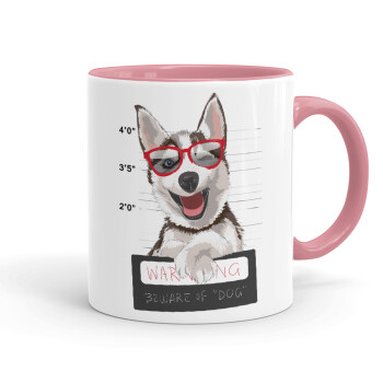 Warning, beware of Dog, Mug colored pink, ceramic, 330ml