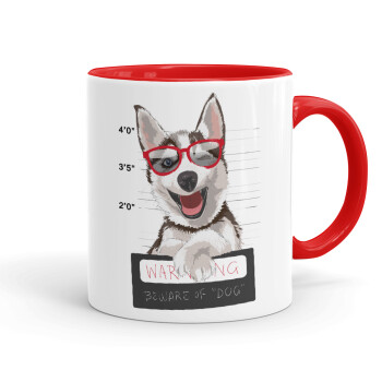 Warning, beware of Dog, Mug colored red, ceramic, 330ml