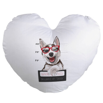 Warning, beware of Dog, Μαξιλάρι καναπέ καρδιά 40x40cm περιέχεται το  γέμισμα