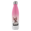 Metal mug thermos Pink/White (Stainless steel), double wall, 500ml