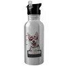Water bottle Silver with straw, stainless steel 600ml