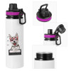 Metallic water bottle with safety lid, 850ml aluminum