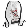 Backpack pouch GYMBAG white, with pocket (40x48cm) & thick cords
