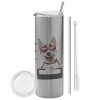 Tumbler stainless steel Silver 600ml, with metal straw & cleaning brush