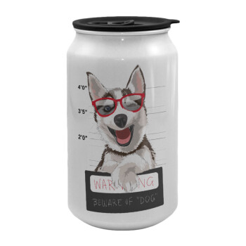 Warning, beware of Dog, Κούπα ταξιδιού μεταλλική με καπάκι (tin-can) 500ml