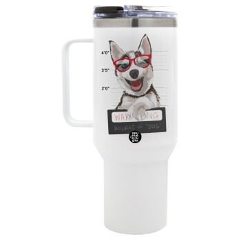 Warning, beware of Dog, Mega Stainless steel Tumbler with lid, double wall 1,2L