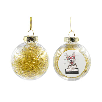 Warning, beware of Dog, Transparent Christmas tree ball ornament with gold filling 8cm