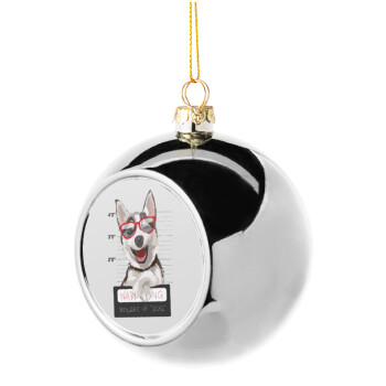 Warning, beware of Dog, Χριστουγεννιάτικη μπάλα δένδρου Ασημένια 8cm