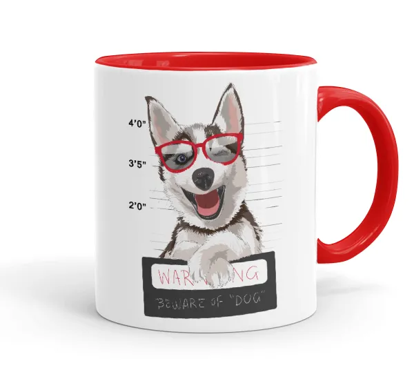Warning — Mug colored red, ceramic, 330ml