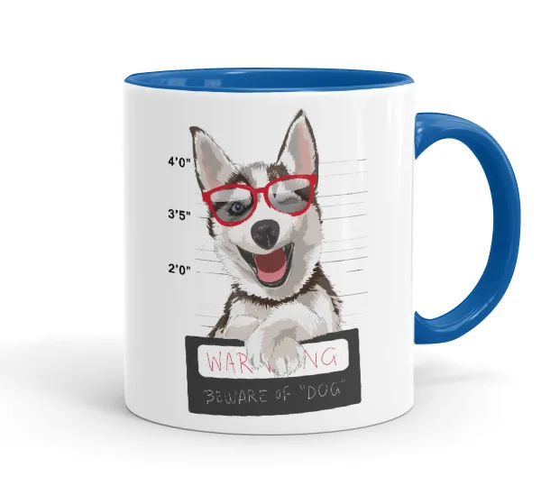 Warning — Mug colored blue, ceramic, 330ml