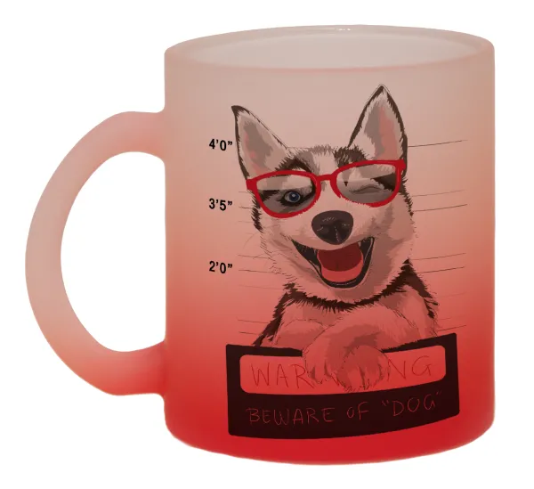 Warning — Two-tone glass mug with matte red base, 330ml