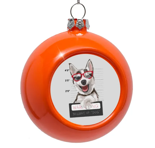 Warning — Orange Christmas tree ornament bauble 8cm