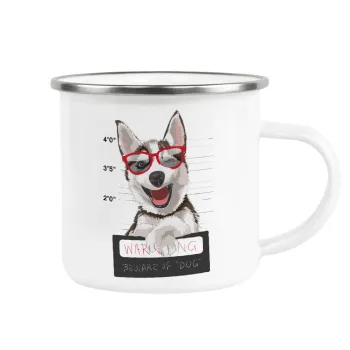 Warning, beware of Dog, Κούπα Μεταλλική εμαγιέ λευκη 360ml