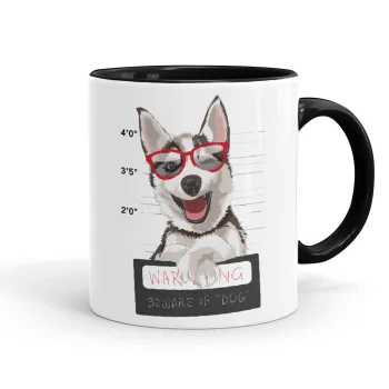 Warning, beware of Dog, Mug colored black, ceramic, 330ml