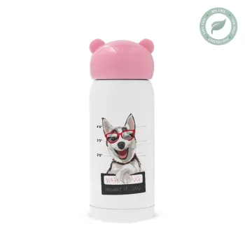 Warning, beware of Dog, Ροζ ανοξείδωτο παγούρι θερμό (Stainless steel), 320ml