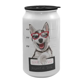Warning, beware of Dog, Κούπα ταξιδιού μεταλλική με καπάκι (tin-can) 500ml