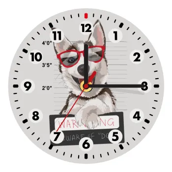 Warning, beware of Dog, Ρολόι τοίχου ξύλινο (20cm)