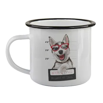 Warning, beware of Dog, Κούπα εμαγιέ με μαύρο χείλος 360ml