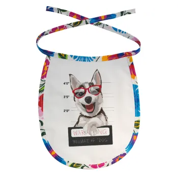 Warning, beware of Dog, Σαλιάρα μωρού αλέκιαστη με κορδόνι Χρωματιστή