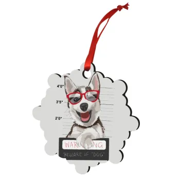 Warning, beware of Dog, Στολίδι Χριστουγεννιάτικο στολίδι snowflake ξύλινο 7.5cm