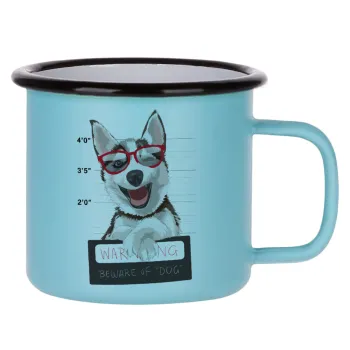 Warning, beware of Dog, Κούπα Μεταλλική εμαγιέ ΜΑΤ σιέλ 360ml