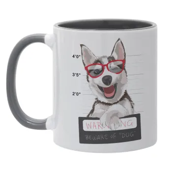Warning, beware of Dog, Mug colored grey, ceramic, 330ml
