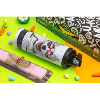 Warning, beware of Dog, Easter candle,Travel Tumbler 2 Lids, with metal straw & cleaning brush & aromatic flat candle (30cm) (PINK)