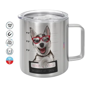 Warning, beware of Dog, Mug Stainless steel double wall 300ml