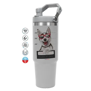 Warning, beware of Dog, GREY color, 890ml (30oz) stainless Steel Tumbler with Handle