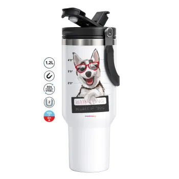 Warning, beware of Dog, Mega Stainless steel Tumbler with lid, double wall 1,2L