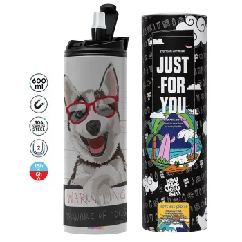 Warning, beware of Dog, Tumbler stainless steel GREY 600ml