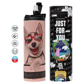 Warning, beware of Dog, Tumbler stainless steel PINK 600ml
