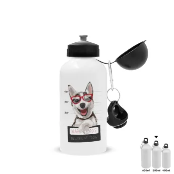 Warning, beware of Dog, Μεταλλικό παγούρι νερού, Λευκό, αλουμινίου 500ml