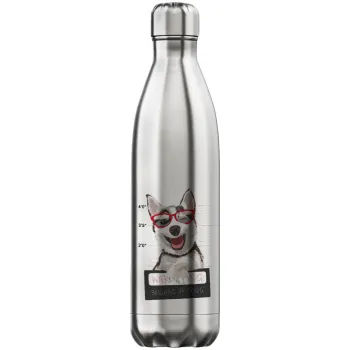 Warning, beware of Dog, Μεταλλικό παγούρι θερμός Inox (Stainless steel), διπλού τοιχώματος, 750ml